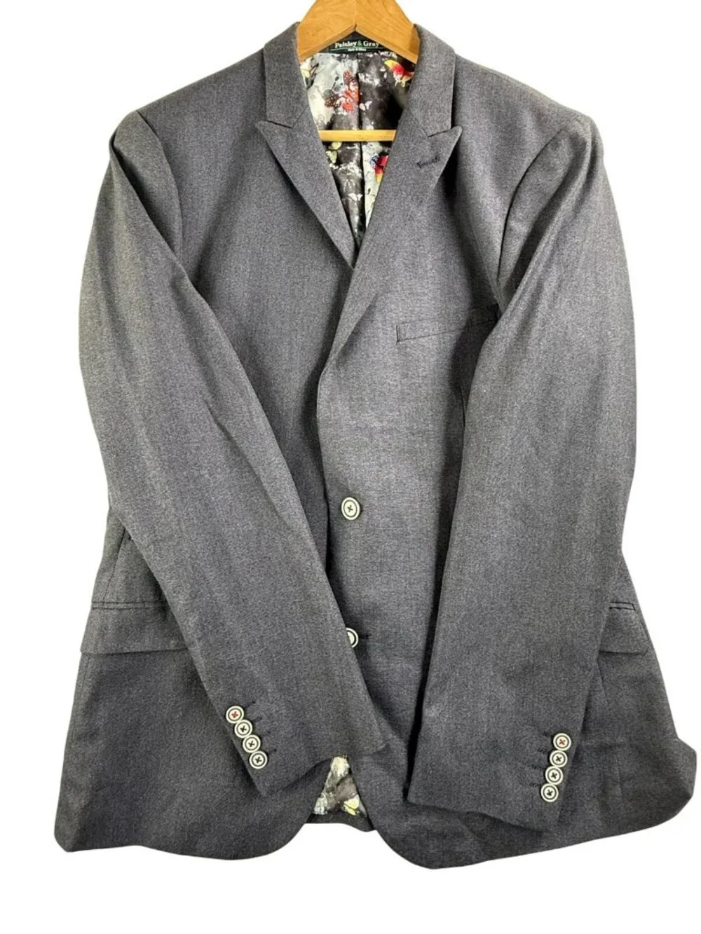 Paisley & Gray Suit Jacket Mens 42 Blue Slim Fit Butterfly Lining Sport Coat